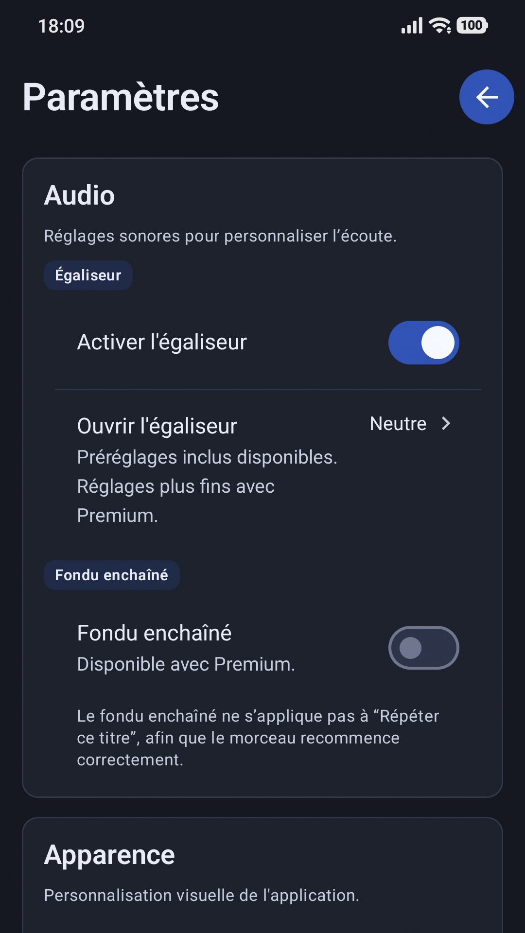 Écran Paramètres de Let’s Ambiance